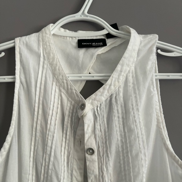 DKNY Jeans Petite Small White Sleeveless Cotton Button Down Blouse - Picture 4 of 13